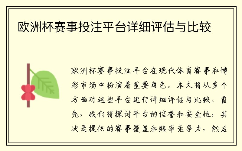 欧洲杯赛事投注平台详细评估与比较